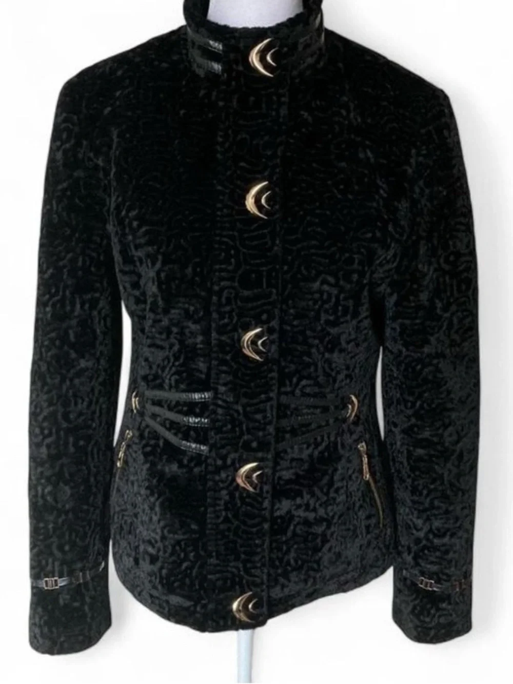 KENZO Paris Black Velour Velvet Gold & Strappy Jacket size XL - Picture 2 of 12